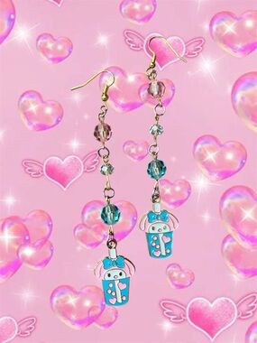 Blue Cupcake Character Dangle Earrings for Kids